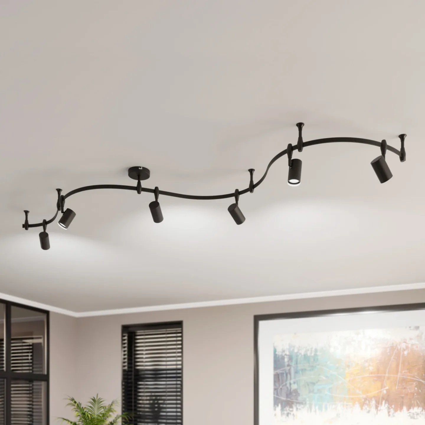 Lindby Schienensystem Delila, schwarz, flexibel einsetzbar - Wohnzimmer - Modern - Metall - Mehrflammig