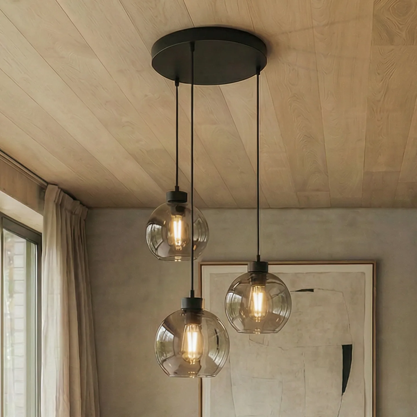 Hängeleuchte Cubus, Ø 50 cm, 3-flammig, rauchgrau, Glas TK Lighting - Wohnzimmer - Modern - Mehrflammig