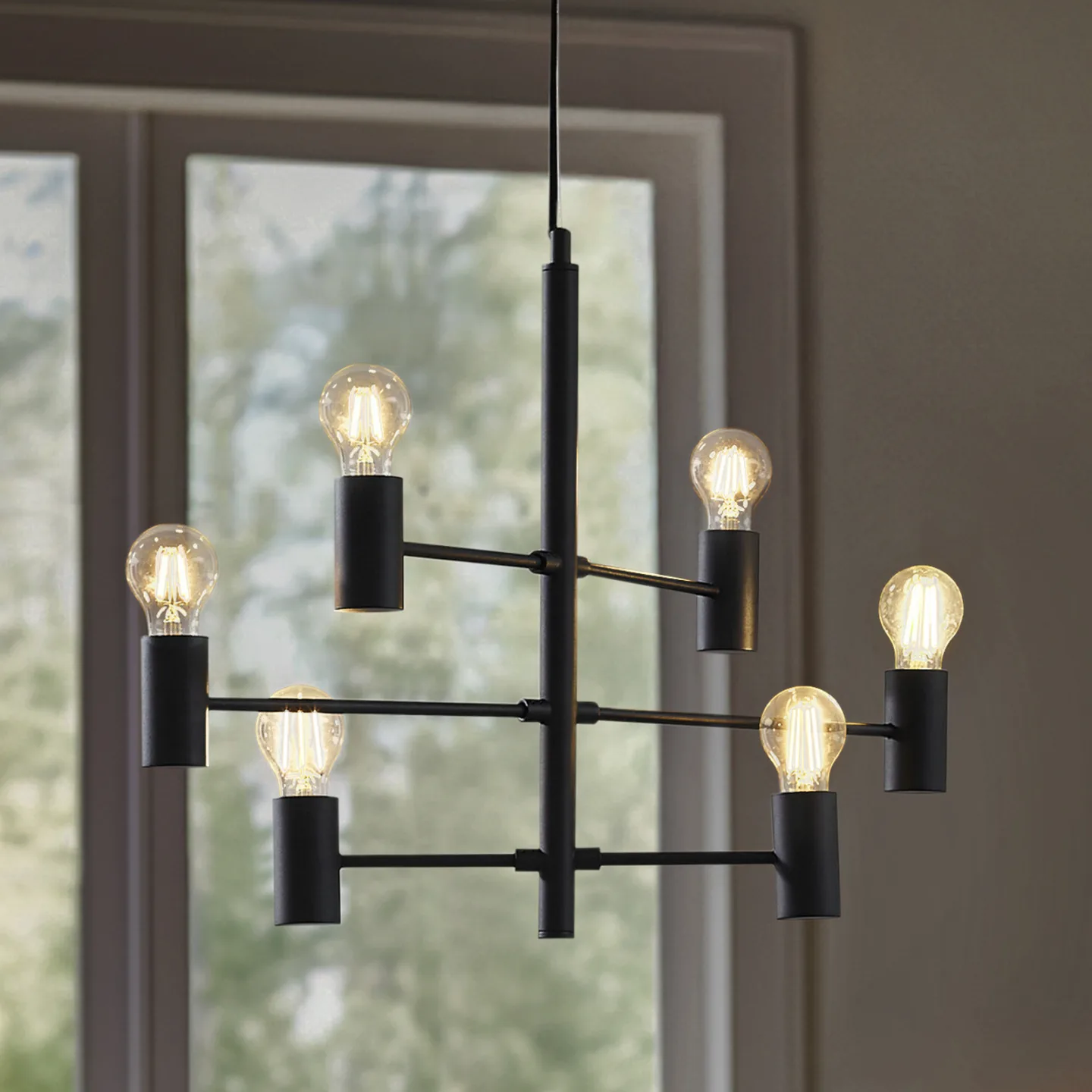 Aidas 6 Pendelleuchte Schwarz - Lucande - Esszimmer - Modern - Metall - Mehrflammig