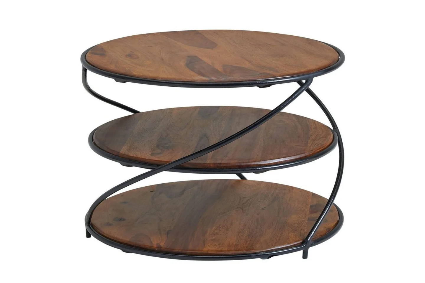 Soffbord Wohnling Massivt trä rund 58 cm med 2 brickor cirkel metallram -