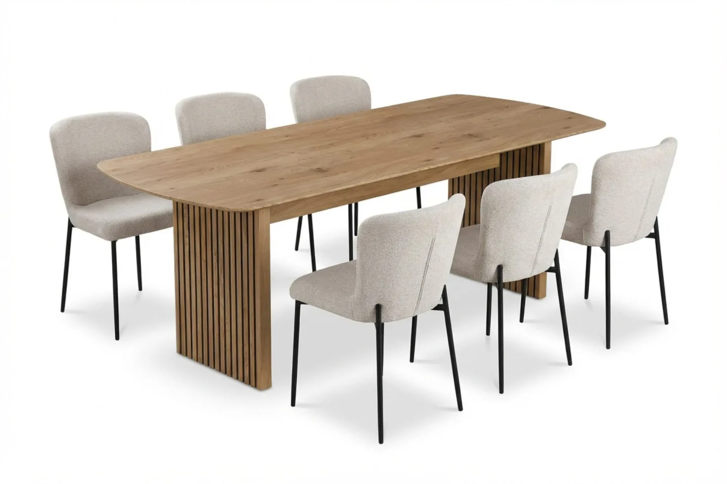 Richeto Matgrupp Ek 240 cm med 6 Elsie Matstolar - Ek/Vit