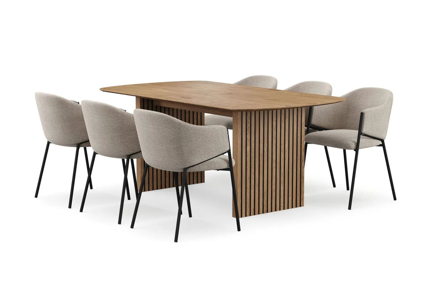 Richeto Matbord 180 cm med 6 Filip Matstolar - Naturlig finish / Taupe Bouclé