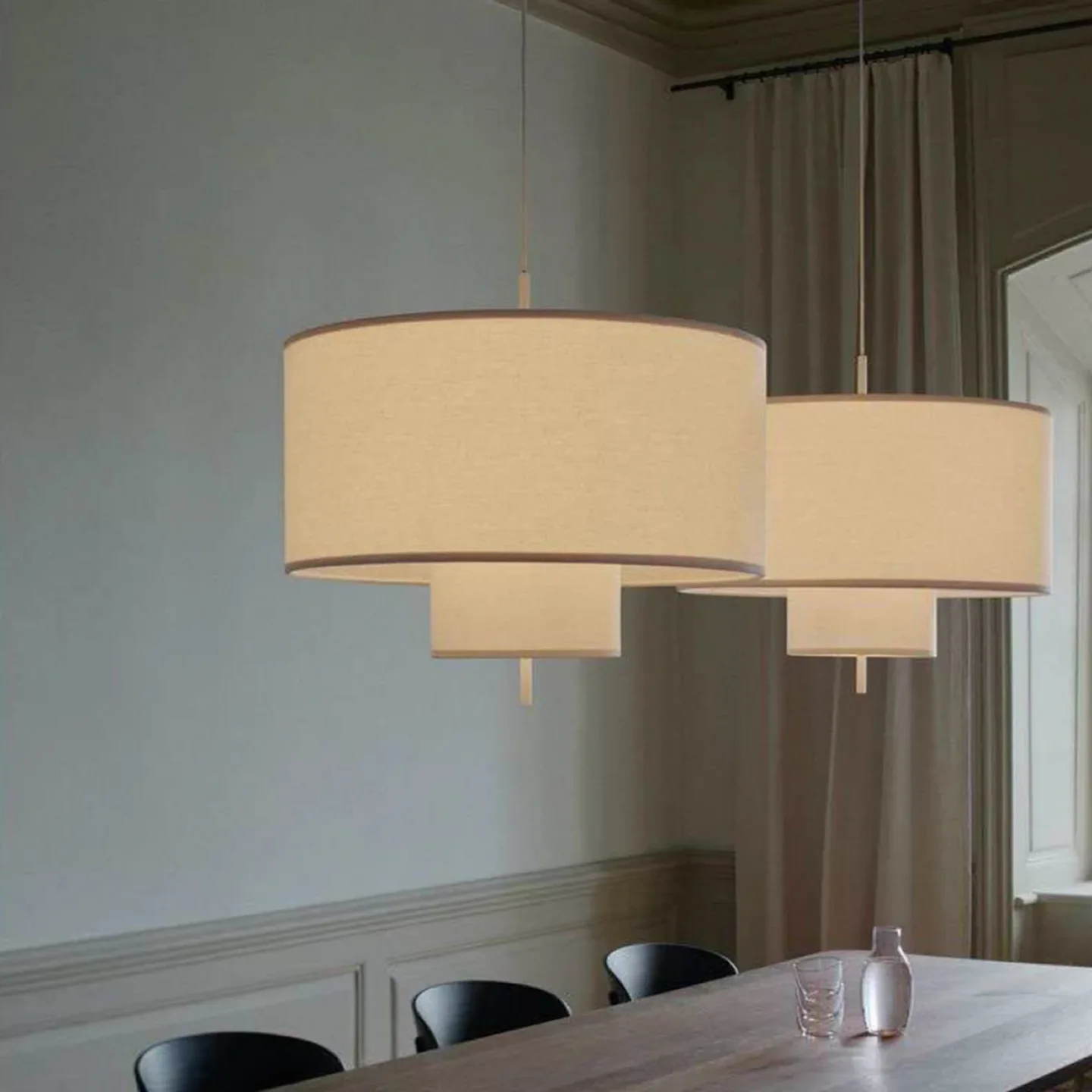 Margin pendellampe Ø70 hvid lærred - New Works - Spisestue - Skandinavisk - Stof / tekstil - Med flere lyskilder