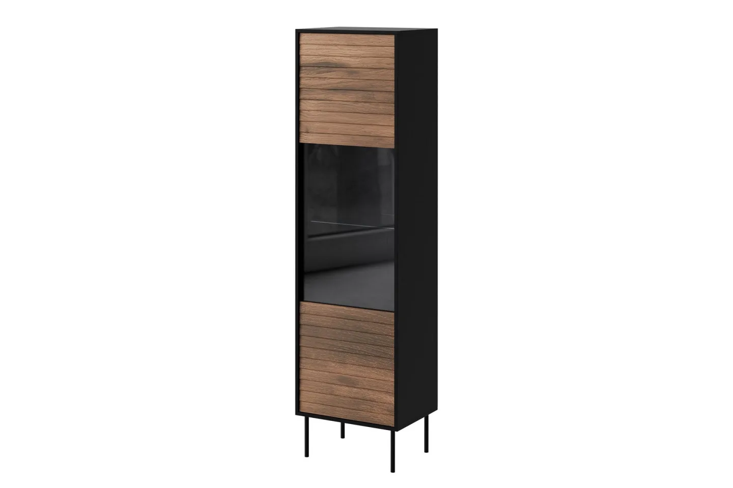 Belonger Smalt Vitrinskåp 40 cm djup 53 cm bred 182 cm hög Mörkt Trä Glas - Svart/Valnöt