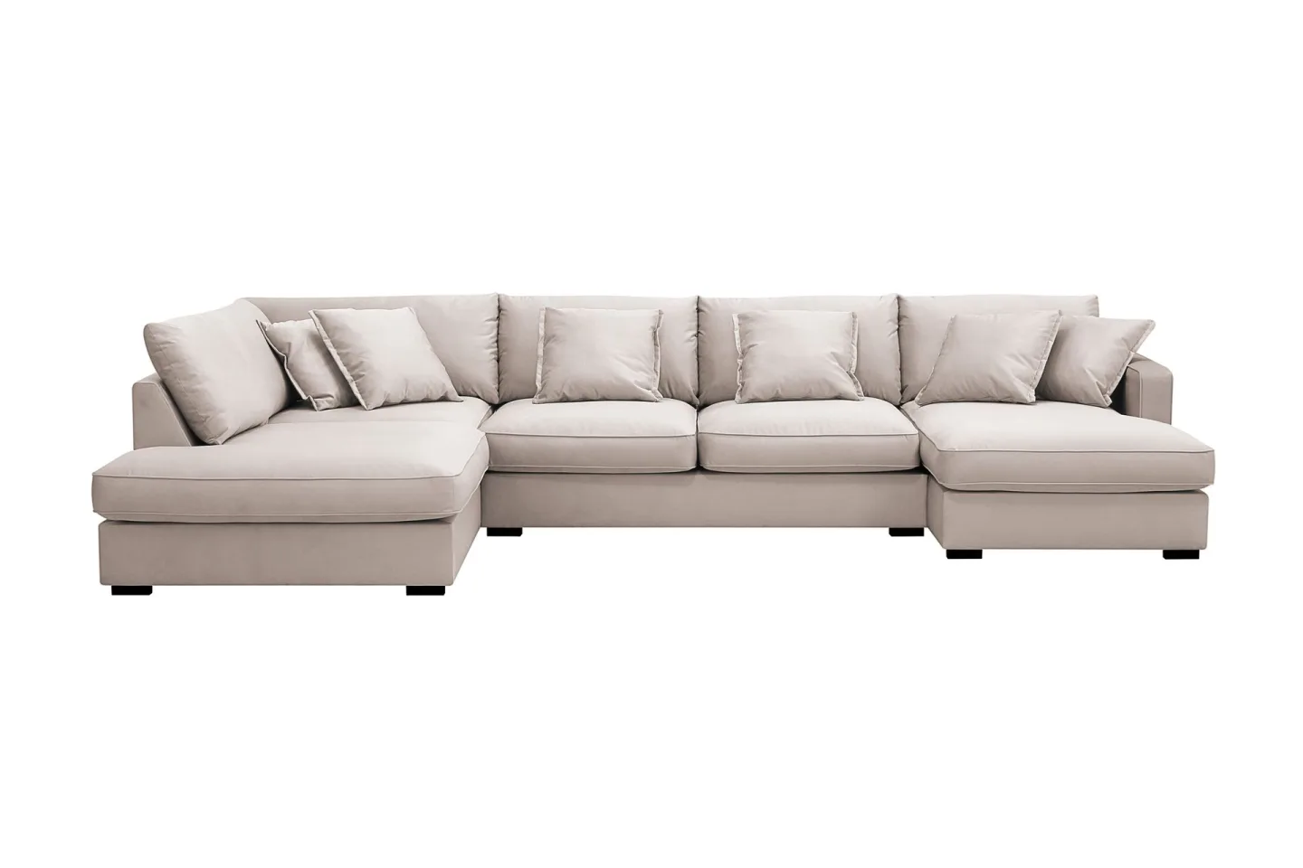 Rossita Lyx 5-sits Högervänd U-formad Extra djup Soffa med Divan och Schäslong i Sammet - Beige