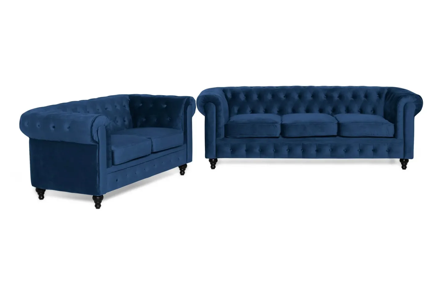 Chesterfield Lyx Soffgrupp 2-sits+3-sits Sammet - Blå