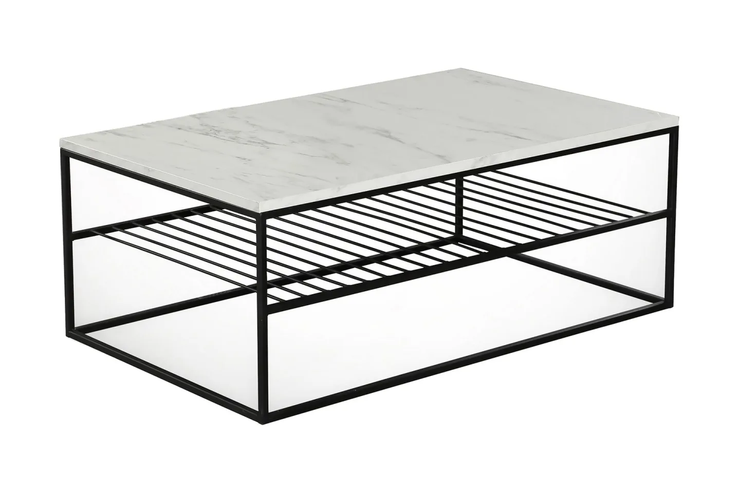 Falan Soffbord 95 cm med Förvaring Hylla Marmormönster Ribbo - Vit/Svart
