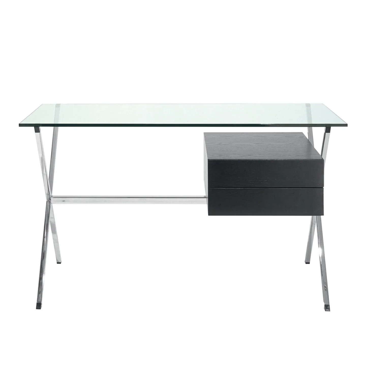 Knoll - Franco Albini Mini Desk, Svartbetsad modul med 2 lådor - Skrivbord - Franco Albini - Transparent - Glas/Metall/Trä