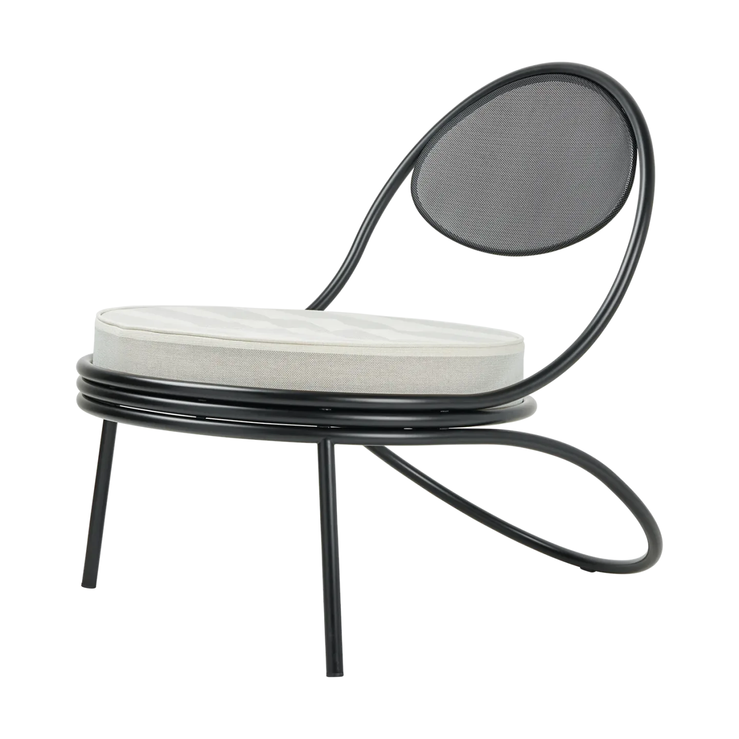 GUBI Copacabana Outdoor Lounge Chair gepolsterter Sitz Leslie stripe limonta 020-schwarze Beine