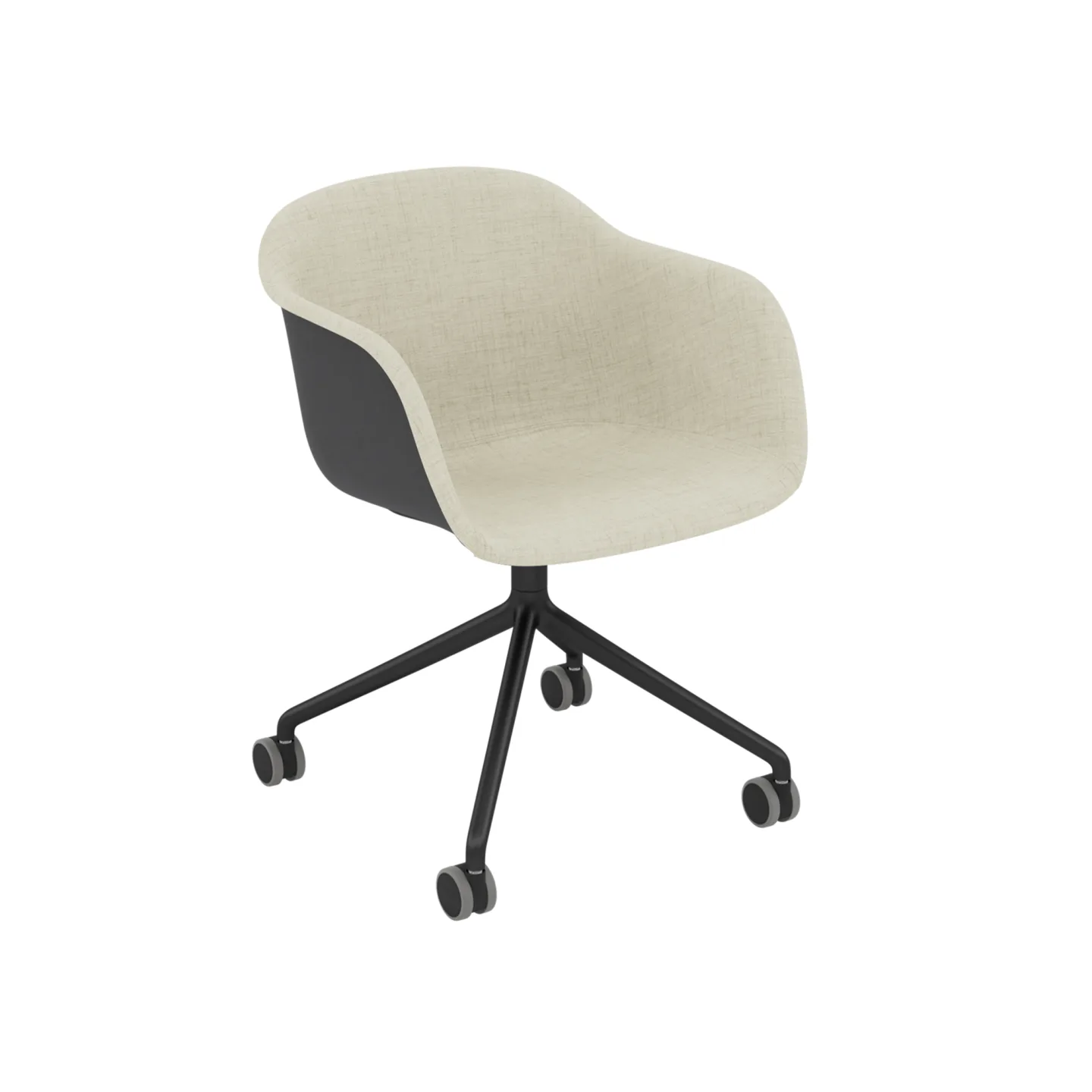 Muuto - Fiber Armchair Front Uph Swivel Base W Castors - Remix 113/Black/Anthracite Black - Kontorsstolar - Iskos-Berlin - Metall/Trä/Plast