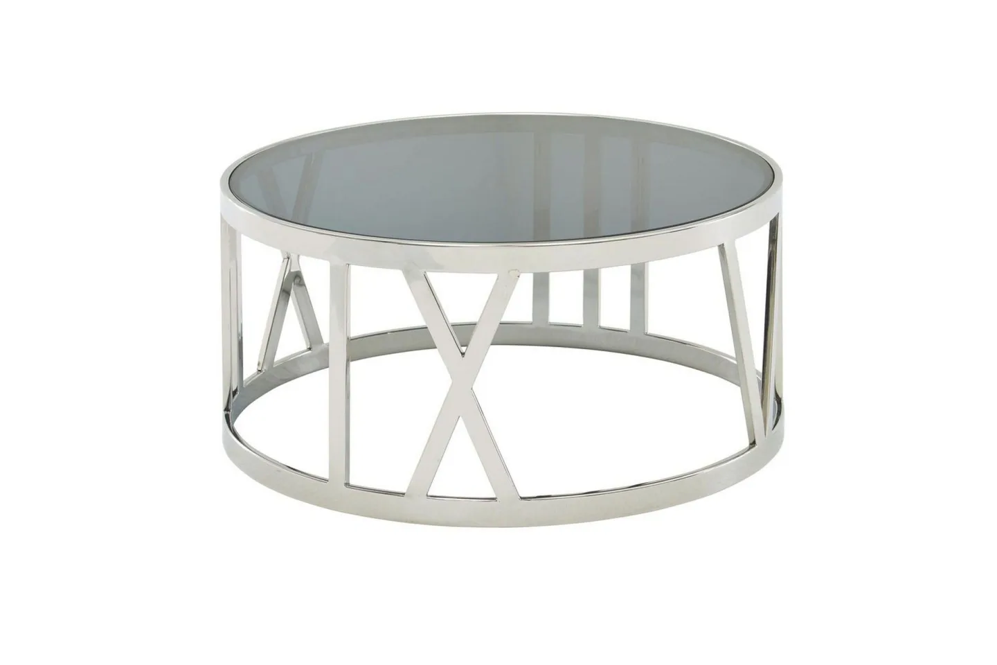 Soffbord Wohnling Rund 60 cm Säkerhetsglas Romerska siffror Krom Modern -