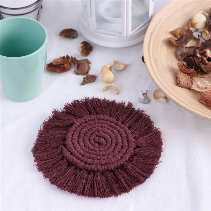 Underlag 4-pakke - Esme (burgunder) (Størrelse: Rund 16 cm)