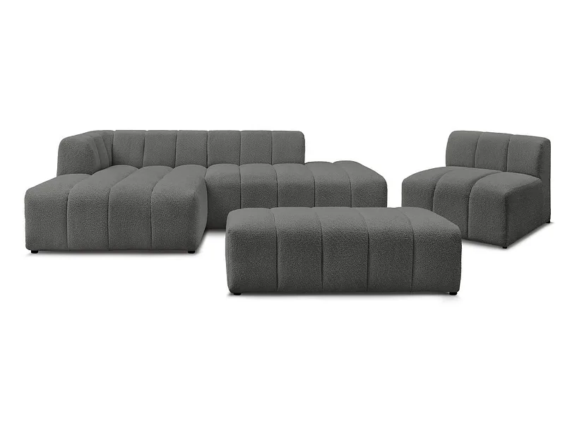 BOBOCHIC Ecksofa mit Hocker ANNECY Boucle-Stoff dunkelgrau