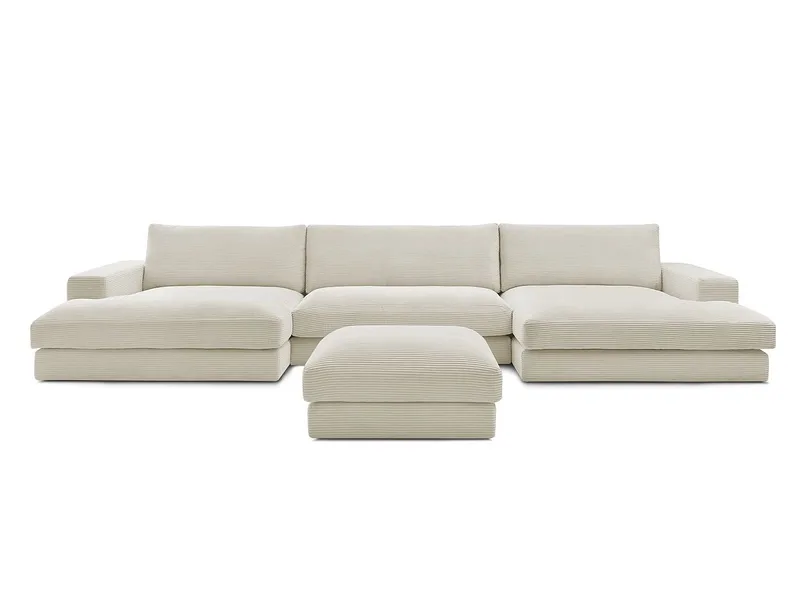 Panorama-Ecksofa mit Hocker BOBOCHIC LEONARD Cord-Stoff beige