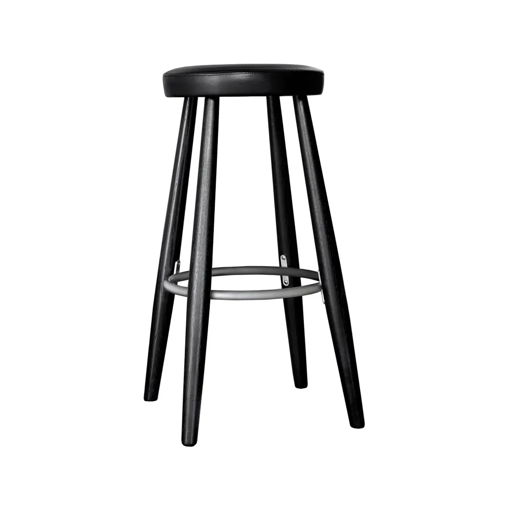 Carl Hansen & Søn CH56 barpall hög Svart läder-svartlackat stativ