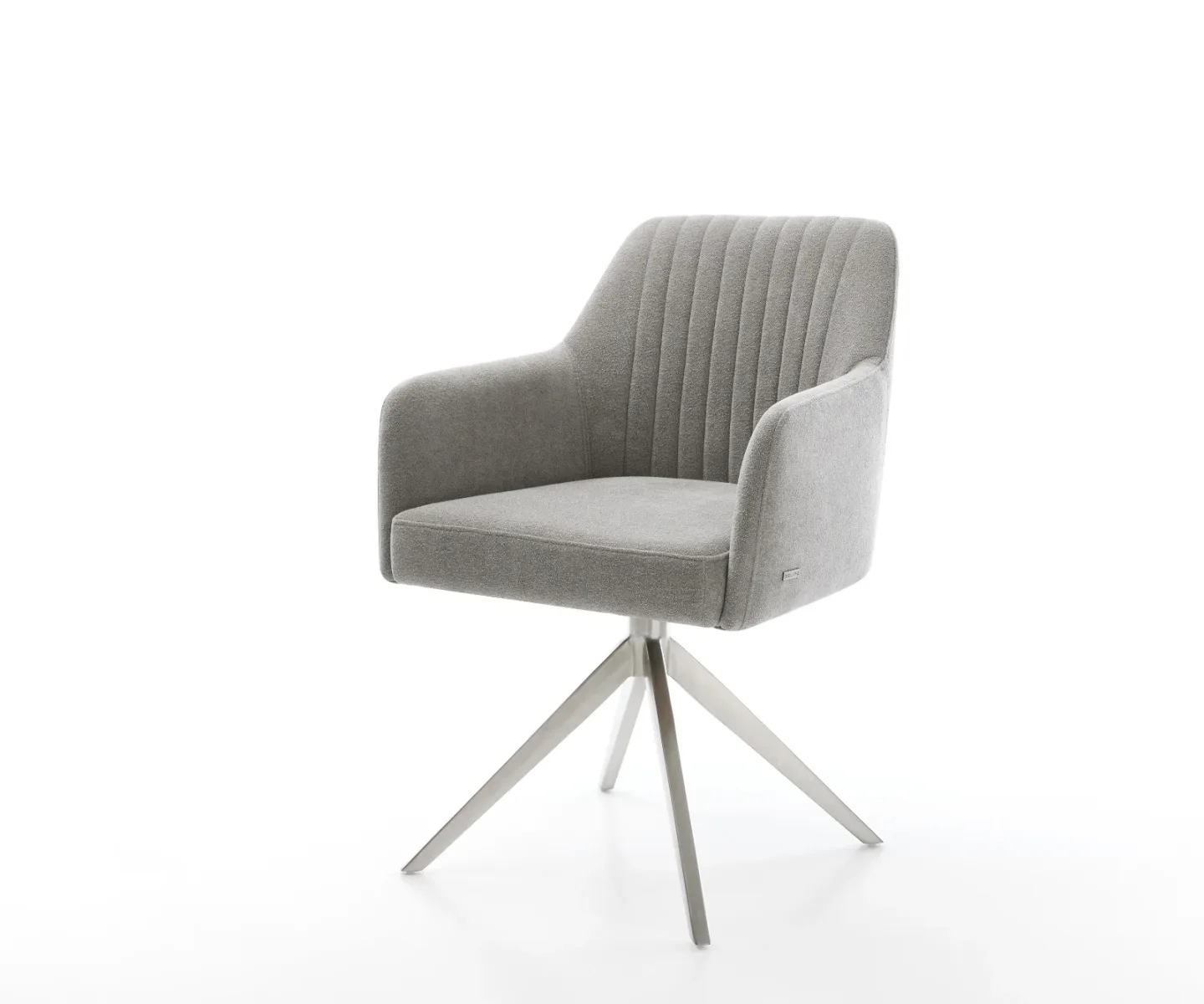 Drehstuhl Greg-Flex Strukturstoff Soft Grau Kreuzgestell breit Edelstahl 360° drehbar Wippfunktion Taschenfederkern