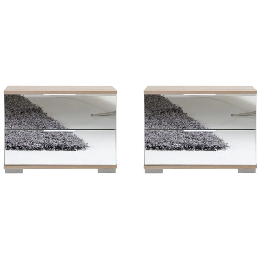 Nachttisch Peyton C Spiegel, Eiche sägerau Spanplatte, Spiegelglas B 52 H 40 cm