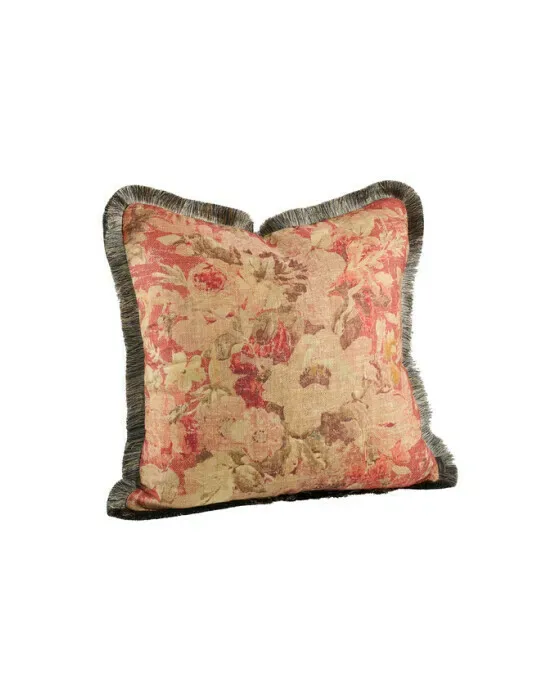 Rosewood Flower Cushion Cover Fringe Rouge