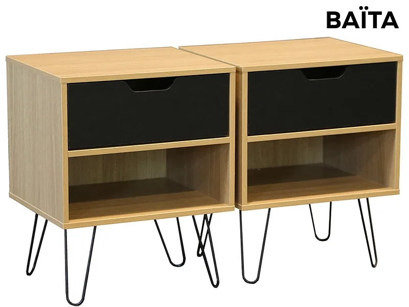 2 Nachttische-Set BAÏTA DUO 1 Schublade 40x34x50cm schwarz dekor