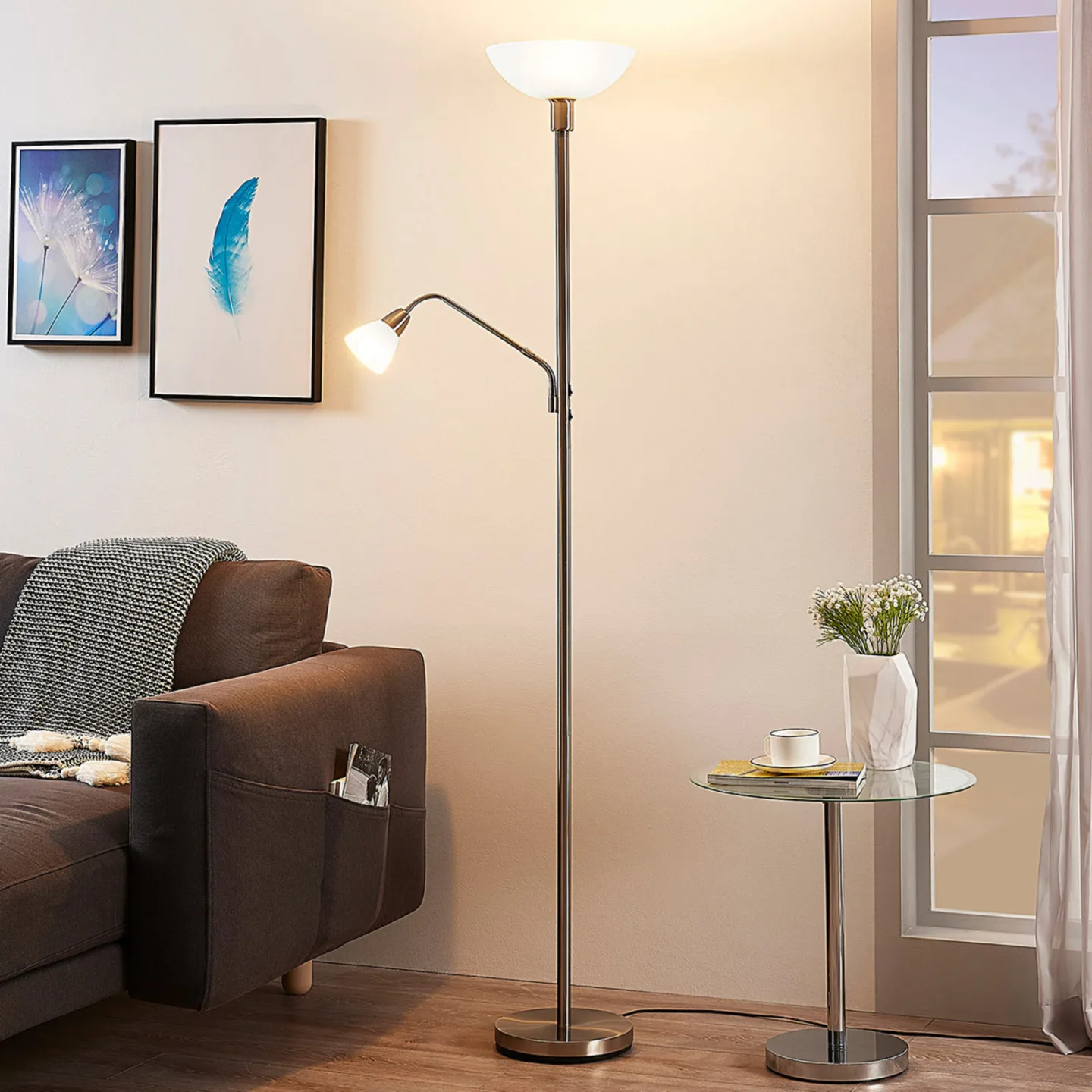 Jost Golvlampa Nickel - Lindby - Vardagsrum - Modern - Metall - Med flera ljuskällor