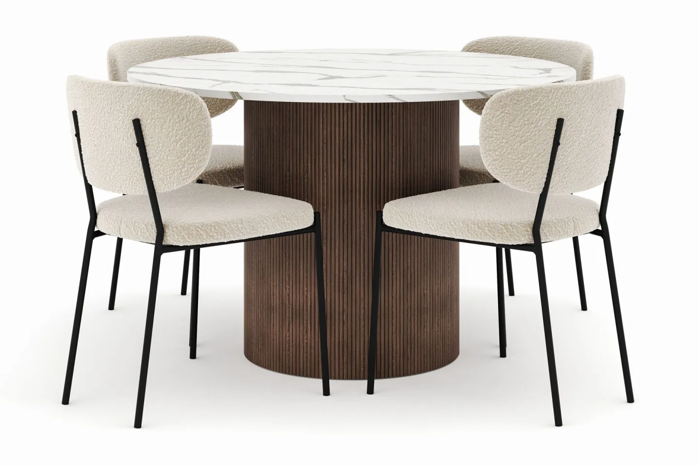 Uppveda Matbord 120 cm Rund med 4 Gemmiano Stolar - Brun