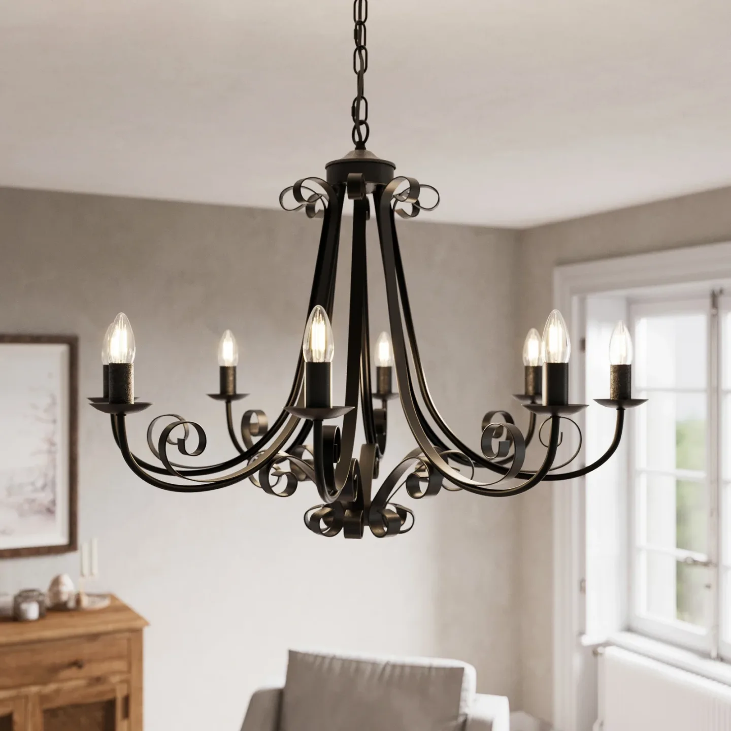 Lindby Kronleuchter Scaleria, Ø 81 cm, 8-flammig, braun, E14 - Wohnzimmer - Antik - Metall - Mehrflammig