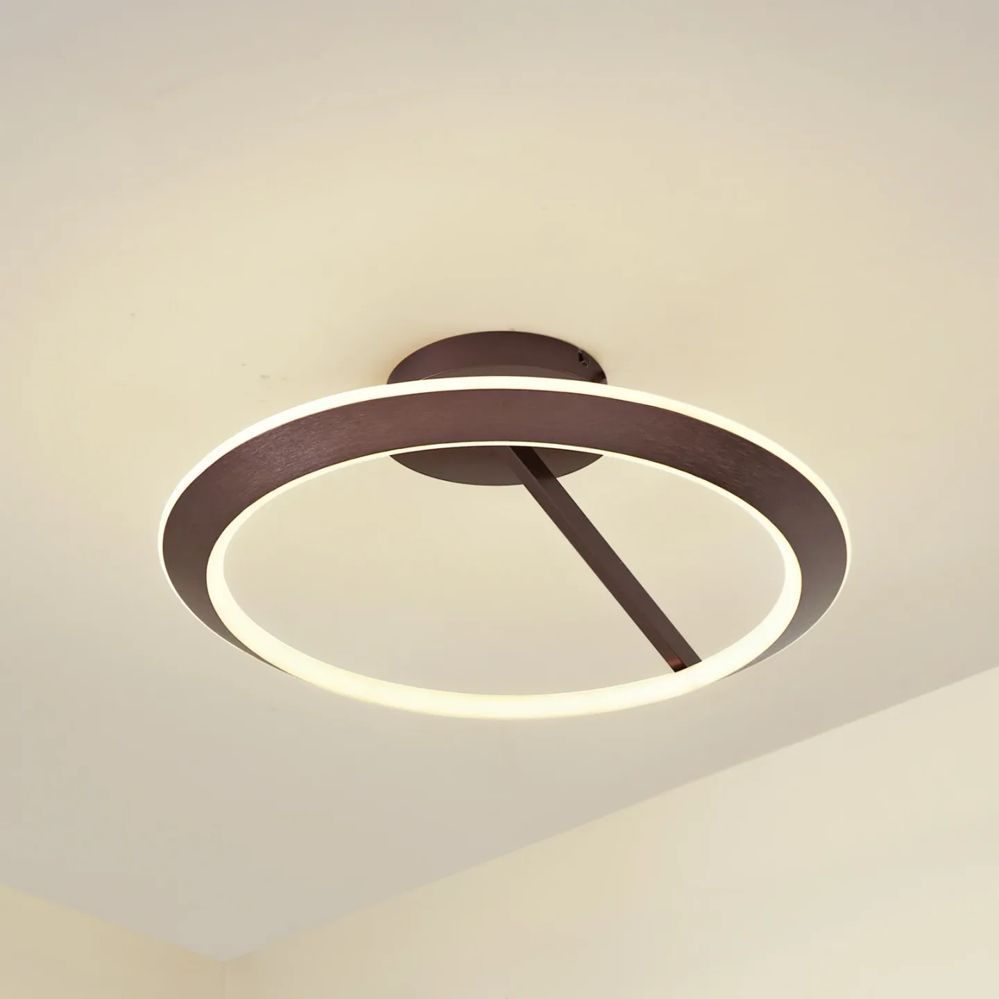 Eldra LED-Deckenleuchte Ø 55 cm CCT braun - Lucande - Wohnzimmer - Modern - Metall - Einflammig