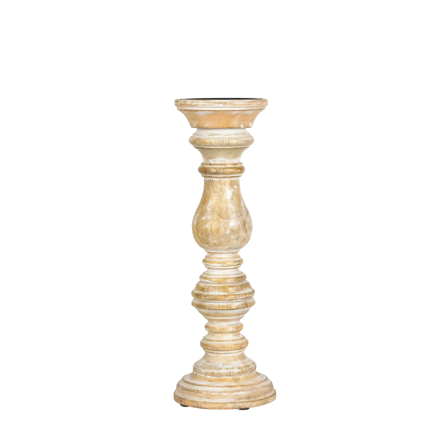 Decofinder Kerzenständer Holz, Weiss-Gewaschen. H: 35 cm | Schubiger Möbel