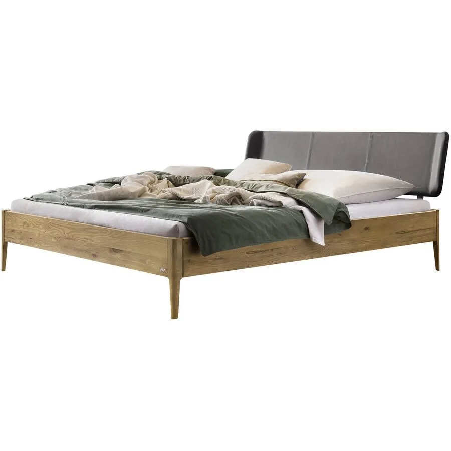 Hasena Bett Castello Natur, Dunkelgrau Wildeiche, Kunstleder Massivholz 140 x 200 cm
