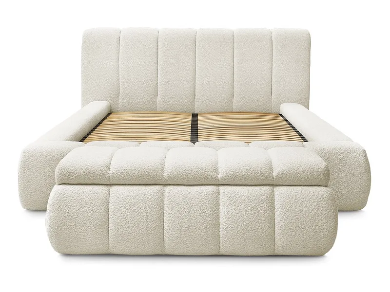 Kastenbett mit Bettkasten BOBOCHIC DENALI 160x200cm boucle-stoff weiss