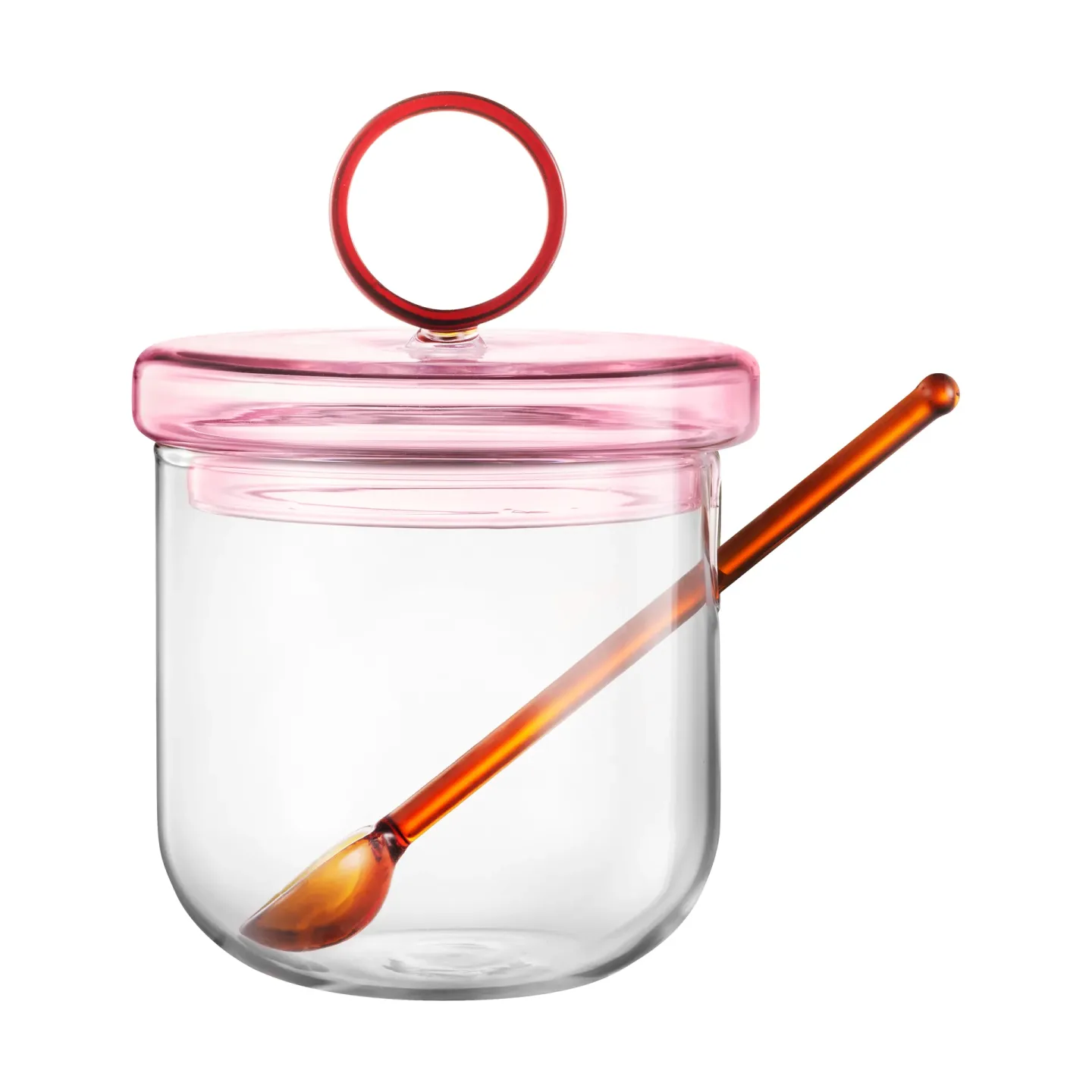 Muurla Loop Zuckerschale inkl. Löffel Ø14 cm Klar-pink-amber