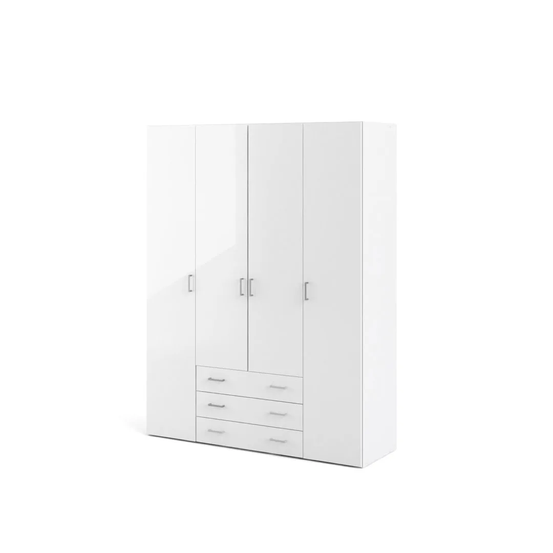 Spell Kleiderschrank 4 Türen, 3 Schubladen weiss, weiss hochglanz.