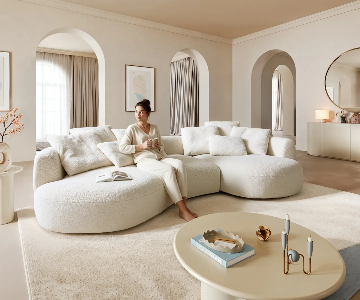 Big-Sofa Edina 330x170 cm Teddystoff Beige