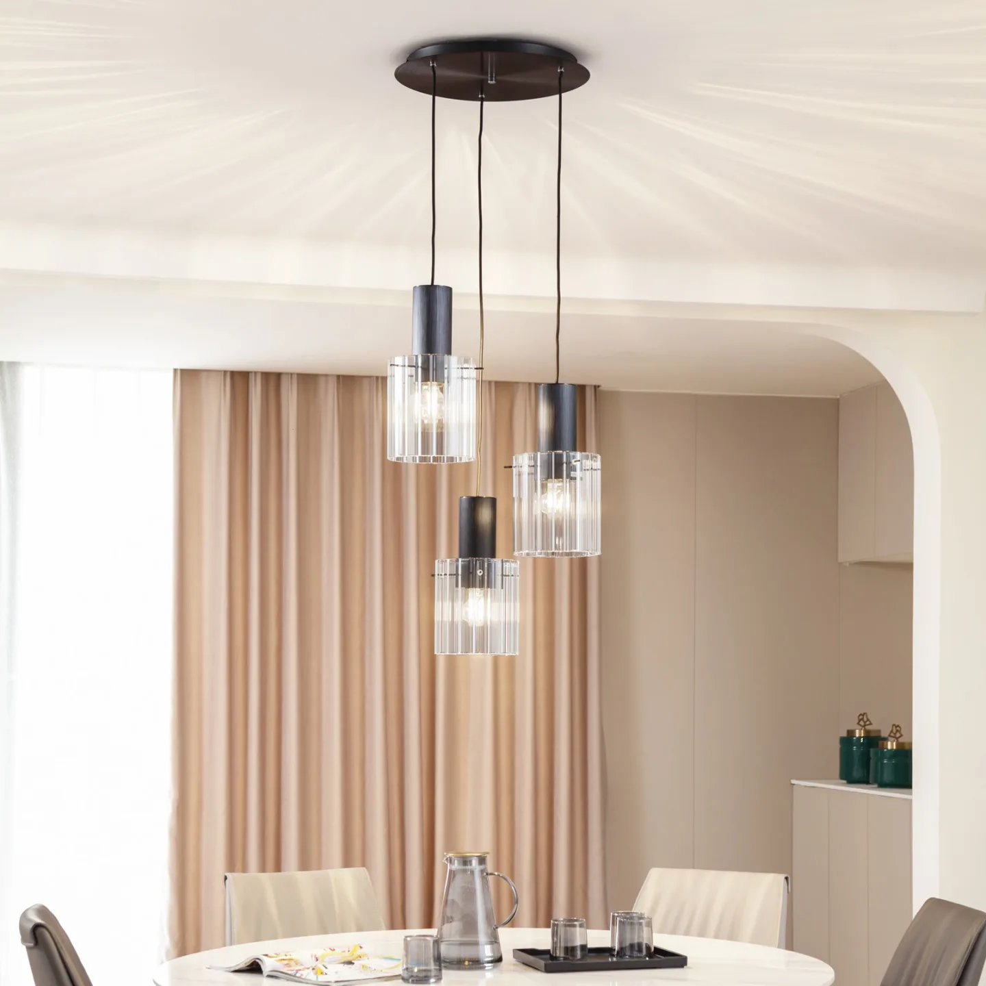 Eirian 3 Cluster Pendel Clear/Black - Lucande - Stue - Moderne - Glas - Med flere lyskilder