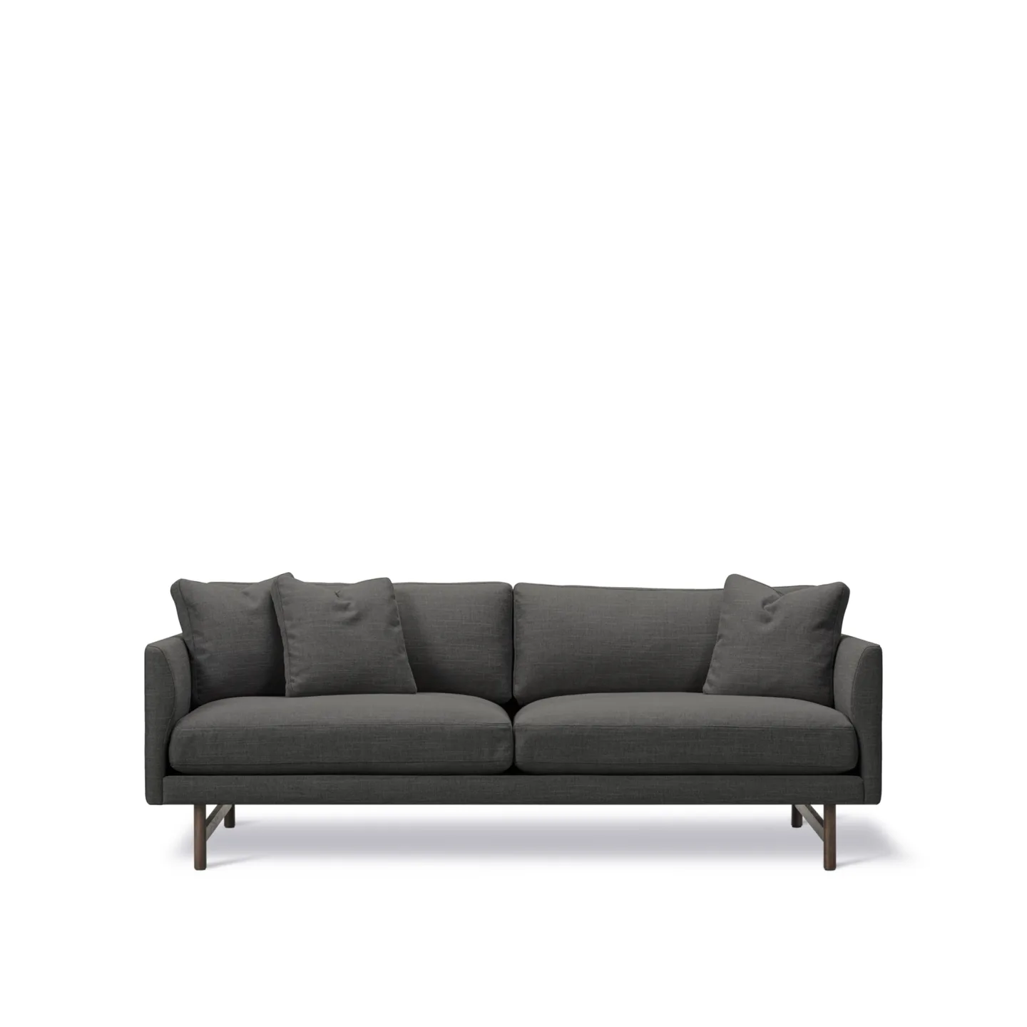 Fredericia Furniture - Calmo 2 Seater 95 Wood Base, Fabric 3 - Sunniva 173, Lacquered oak - Soffor - Hugo Passos - Grå
