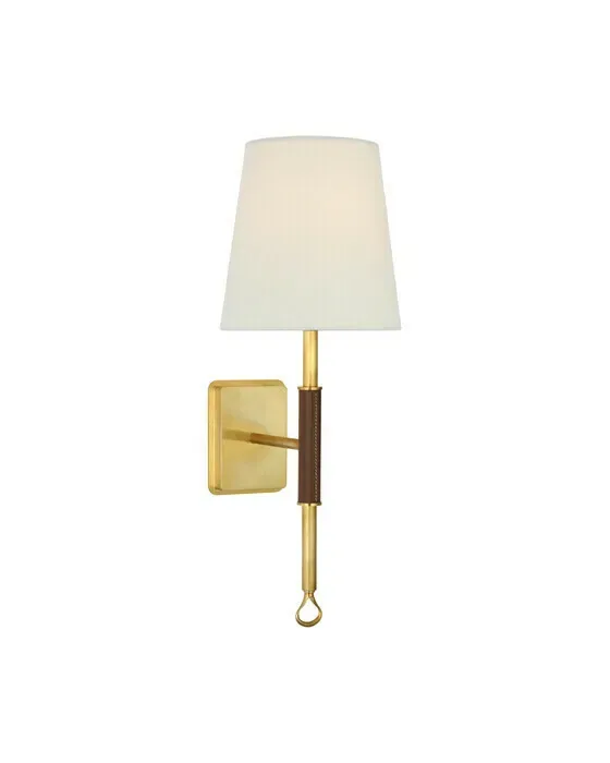 Griffin Sconce Antique Brass and Saddle Leather