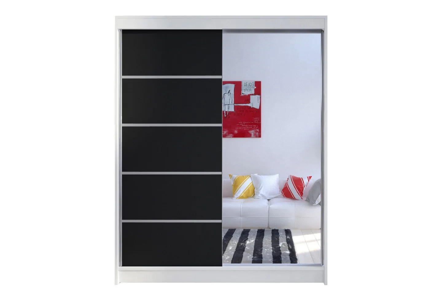 Pickering Garderob med Spegel 150x200 cm - Svart/Vit