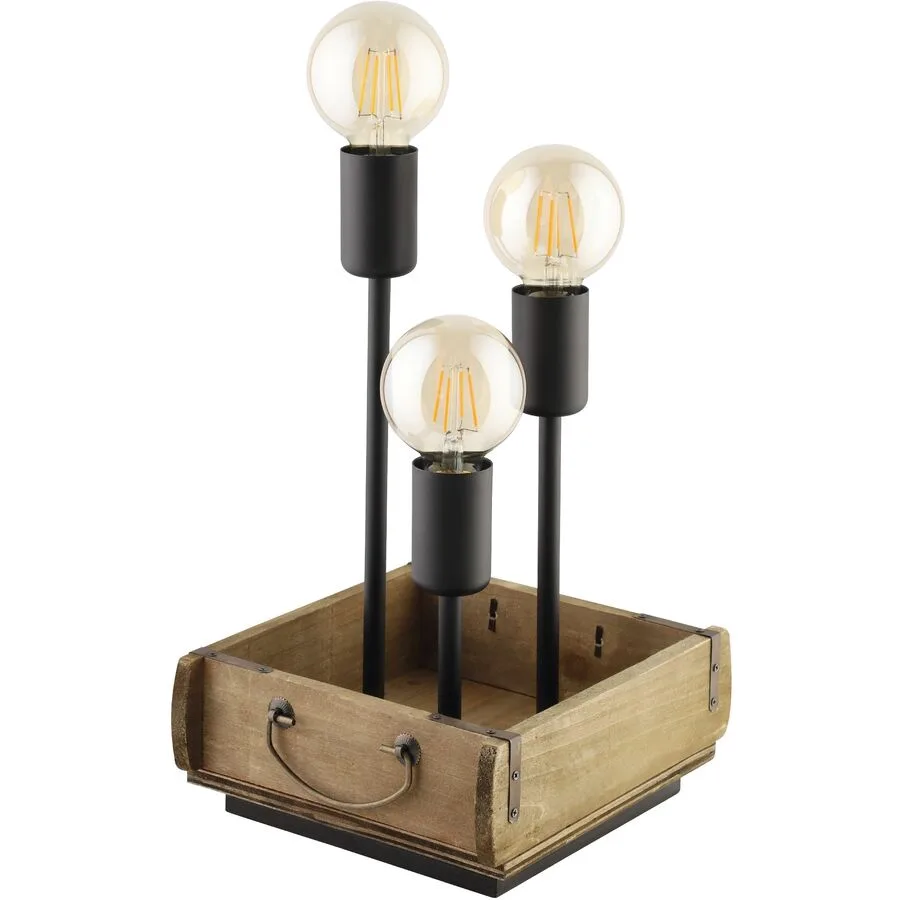 Eglo Tischlampe Wootton Braun/Schwarz Stahl/Holz 22 cm 25 cm - Material: Holz/Stahl