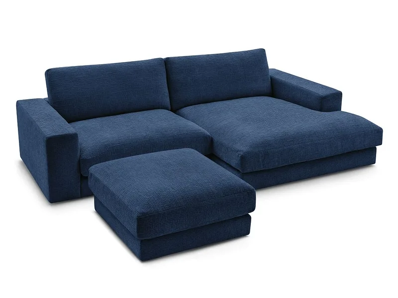 Ecksofa mit Hocker BOBOCHIC LEONARD Stoff mit Textur dunkelblau
