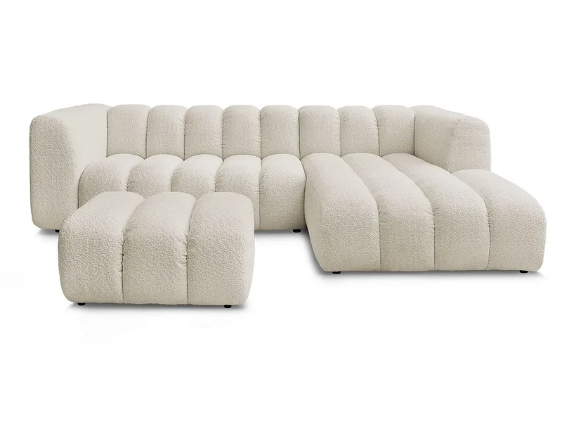 Ecksofa mit Hocker BOBOCHIC TALIA Boucle-Stoff beige