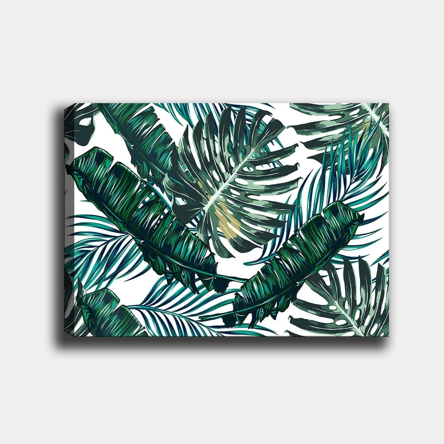 Canvastavla 70x100 cm - Grönskande palmblad i en livlig komposition - Mörkgrön / Ljusgrön / Gulgrön