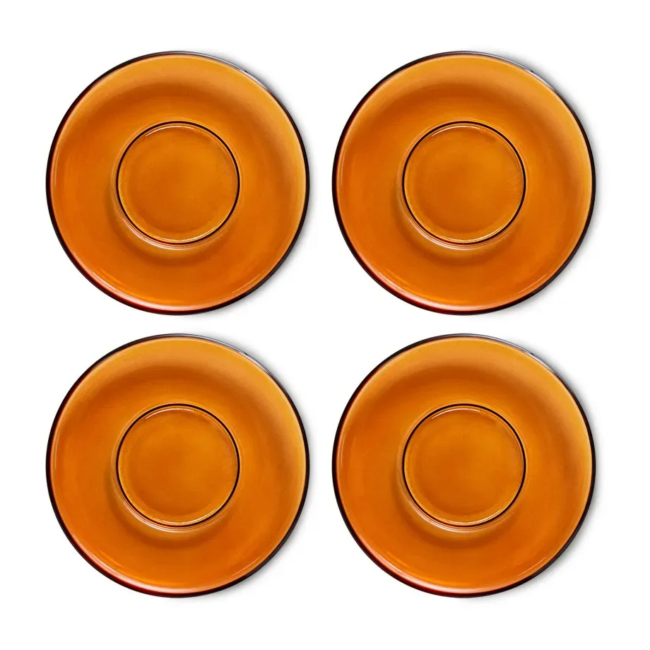 HKliving 70's glassware Kaffeeteller Ø10,6cm 4er Pack Amber brown