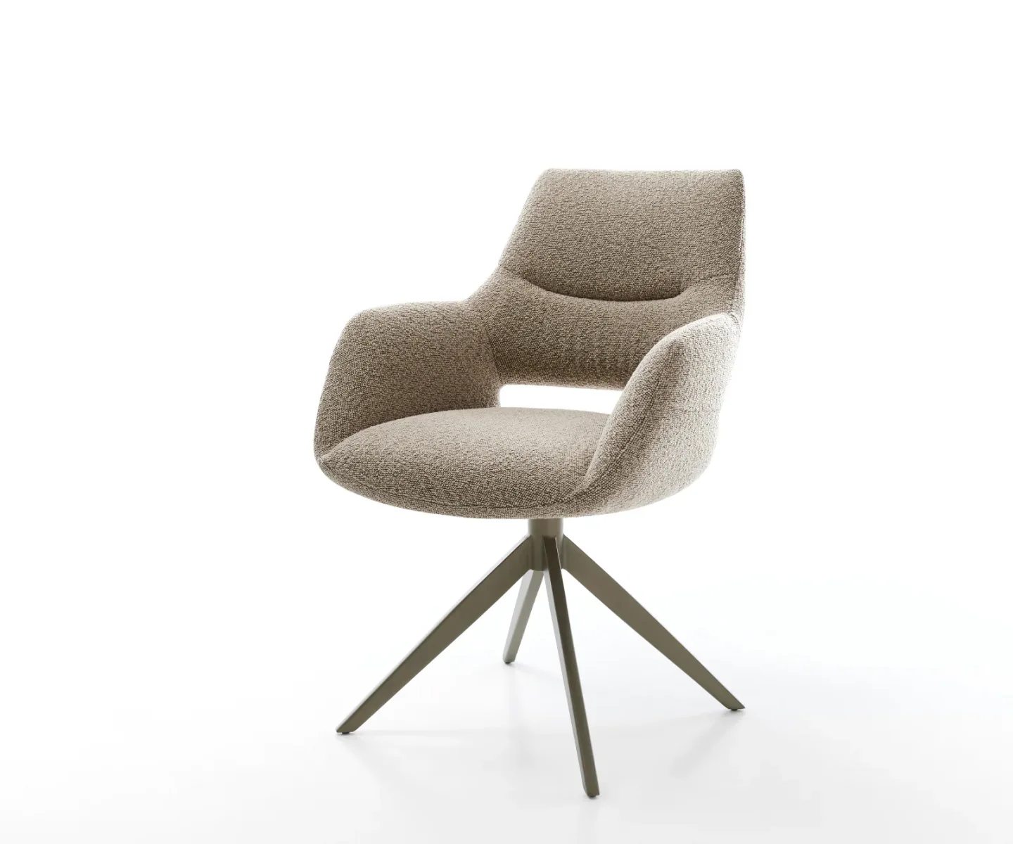 Drehstuhl Yago-Flex mit Armlehnen Bouclé Schlamm Kreuzgestell breit Effektfinish Titan 360° drehbar Wippfunktion Taschenfederkern