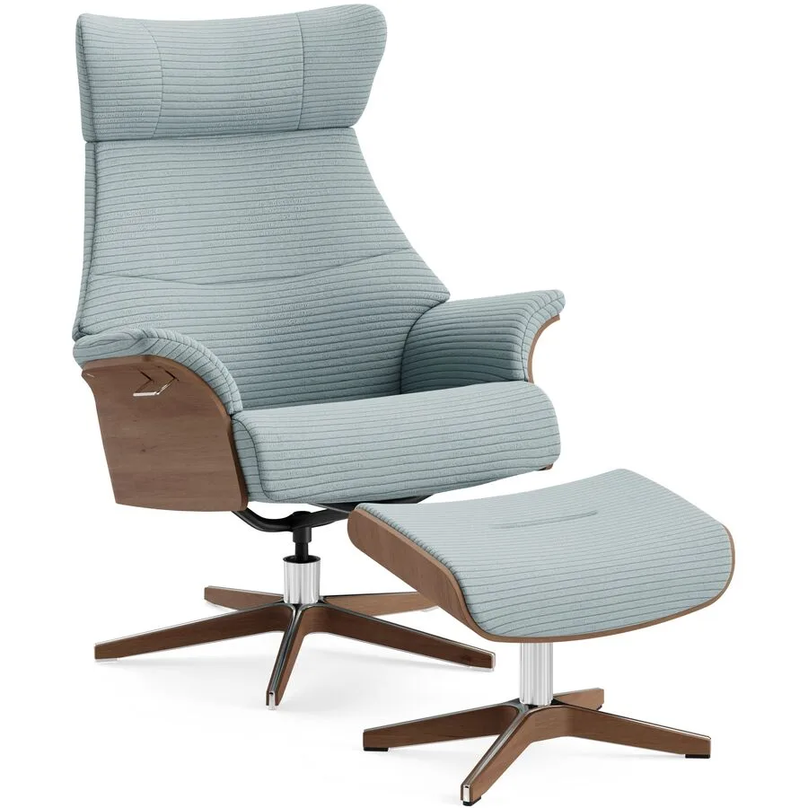 Conform Sessel Airness Blau/Braun/Silber Stoff/Holz/Aluminium 182 cm 163 cm - Farbe: Blau, Natur, Silber - Material: Stoff, Walnuss, Aluminium - Möbel