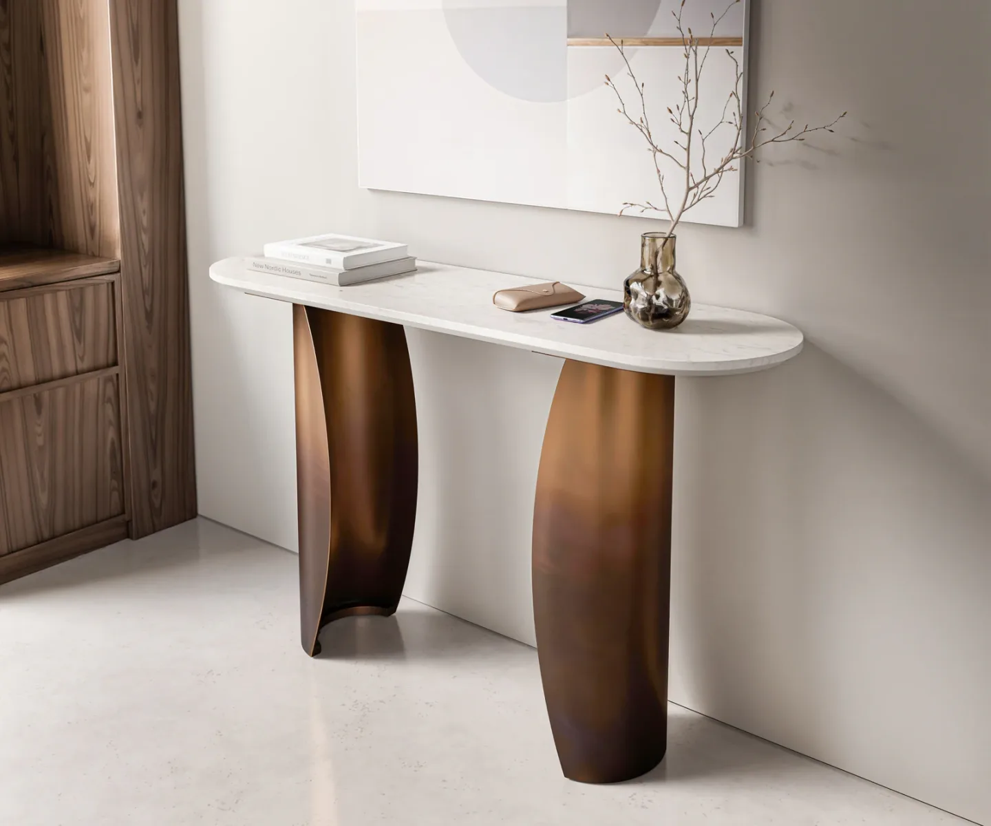 Konsolentisch Solena 135x40 cm Marmor Weiß Metall Gold Ombre