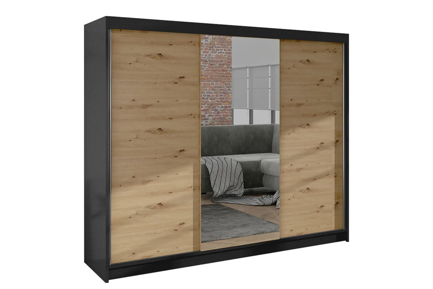 Cyria Garderob med Spegel 200x215 cm - Brun/Svart