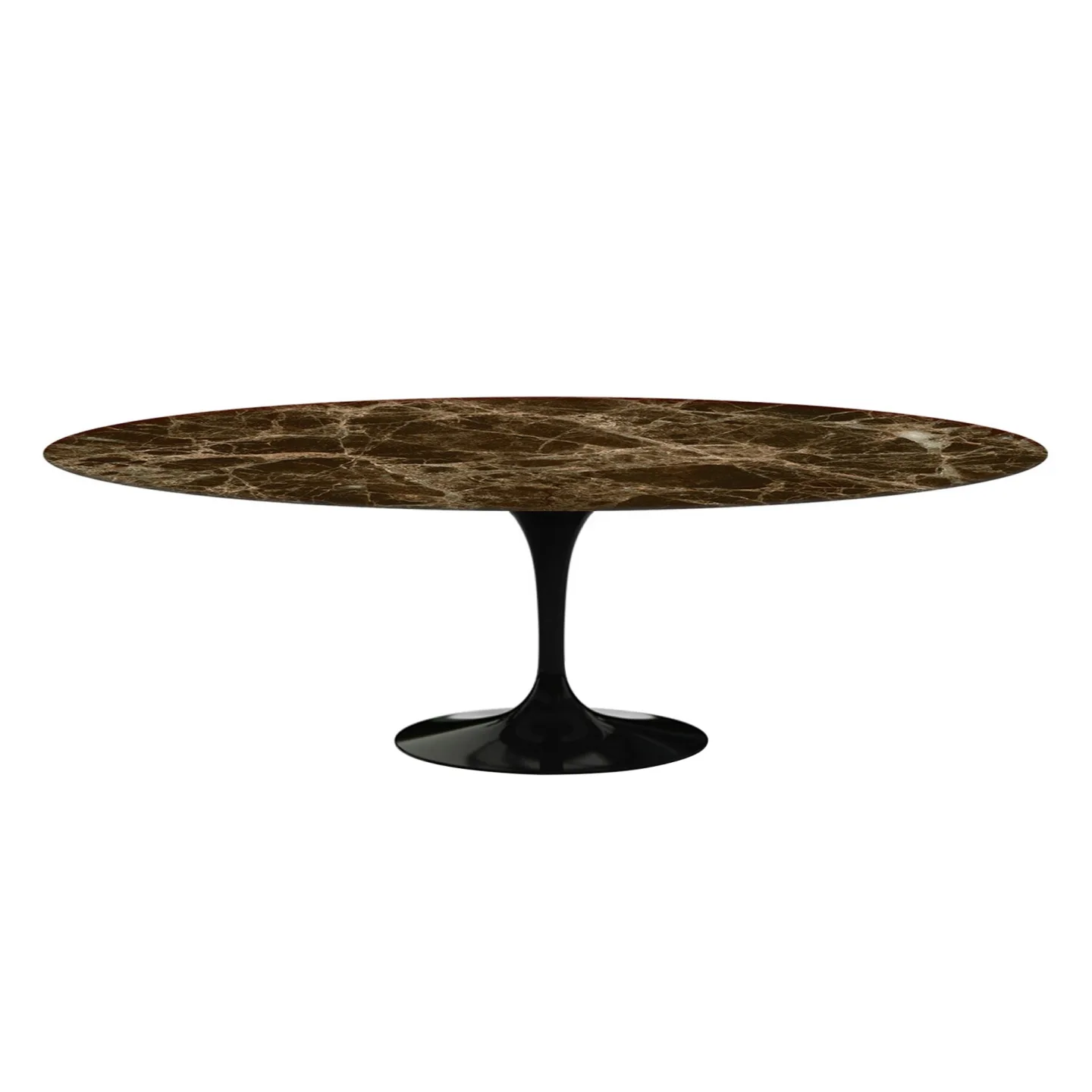 Knoll - Saarinen Oval Table - Matbord, 244 x 137 cm, Svart underrede, skiva i matt brun Emperador marmor - Matbord - Eero Saarinen - Brun - Metall/Sten