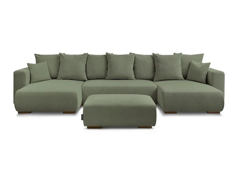 Panorama-Ecksofa mit Hocker BOBOCHIC SIDONIE Cord-Stoff grün