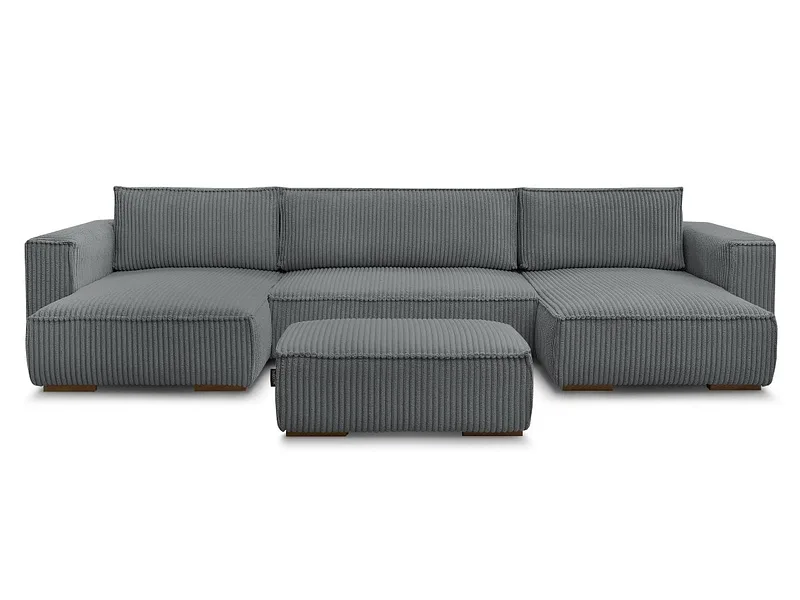 Panorama-Ecksofa mit Hocker BOBOCHIC CHELSEA Cord-Stoff dunkelgrau