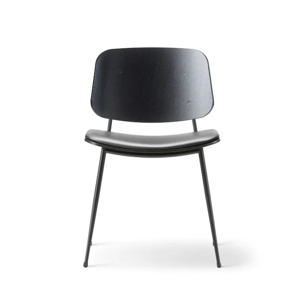 Fredericia Furniture Søborg 3061 Metallstuhl mit gepolstertem Sitz Leder Omni schwarz-schwarzes Gestell